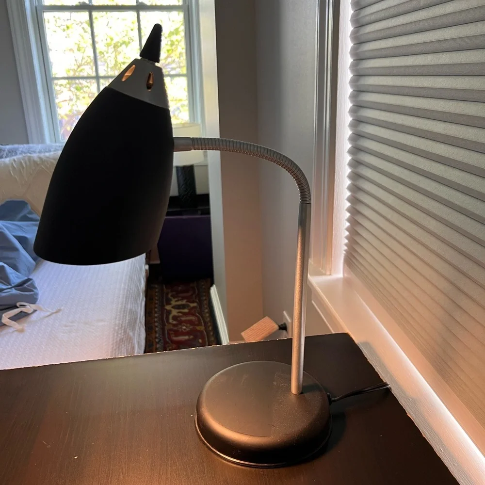 Adjustable Black Desk Lamp with Silver Gooseneck